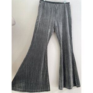 Natural Life Womens XL Grey Ribbed Velour Flare Bell Botton Pants Elastic Waist